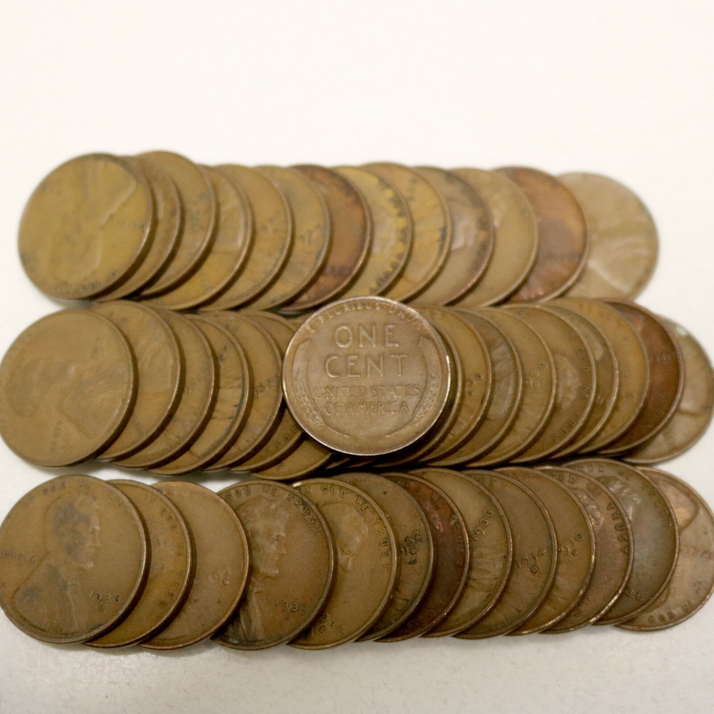 1930's Lincoln Pennies (x45) w/ many mint marks most middle grades F to XF B130
