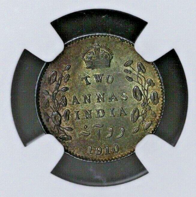 India 1910 C 2 Annas NGC MS 64 S699