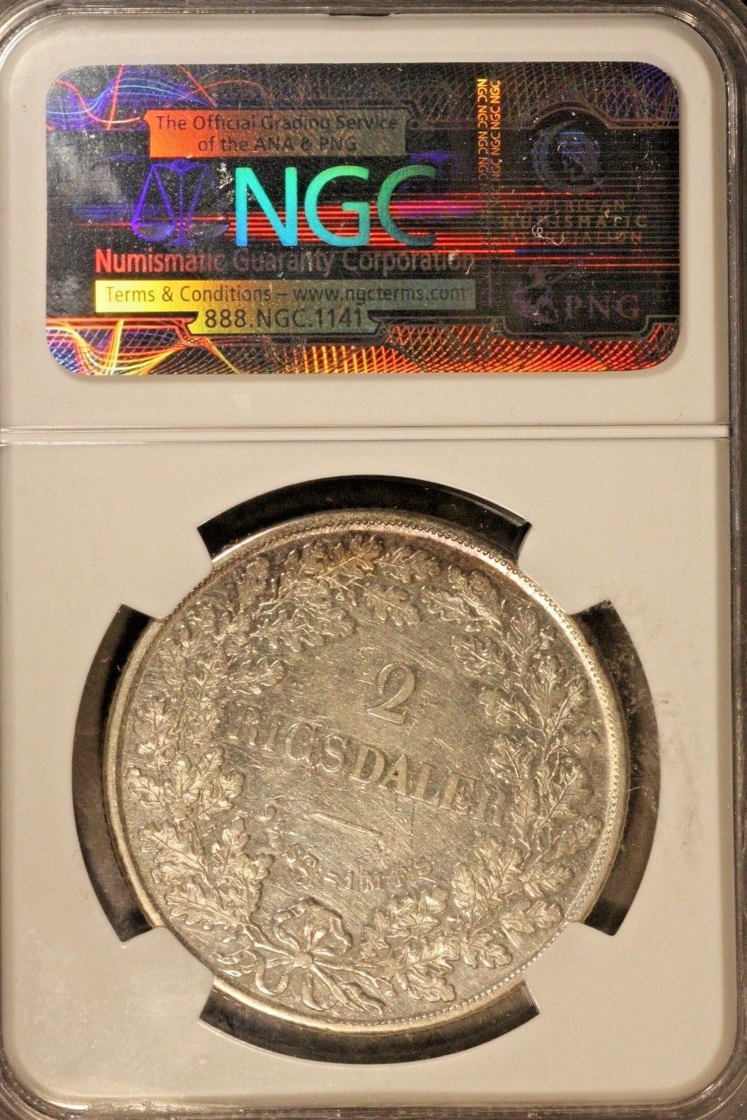 1854 FK FF Denmark 2 Rigsdaler NGC XF 45