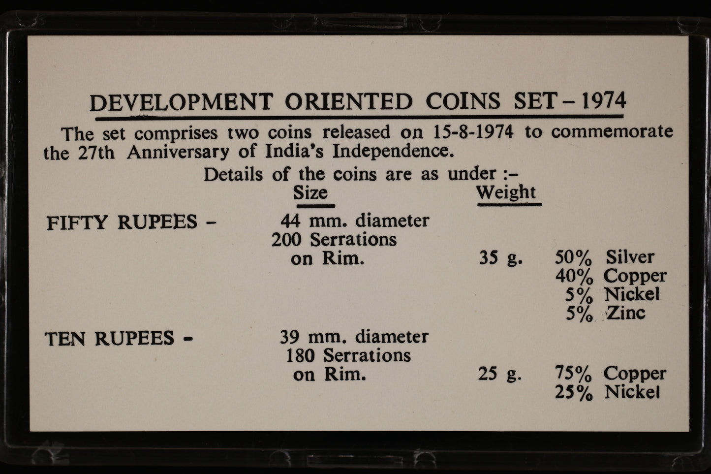 India 1974 Development Oriented Coin Set A3509