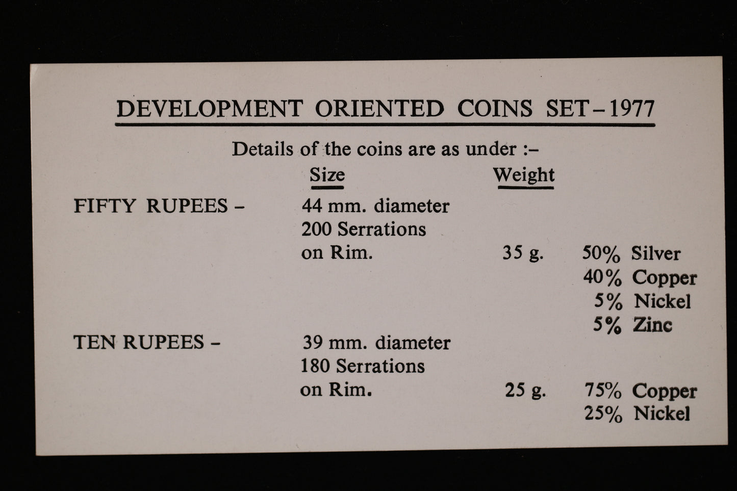 India 1977 Development Oriented Coin Set A3512