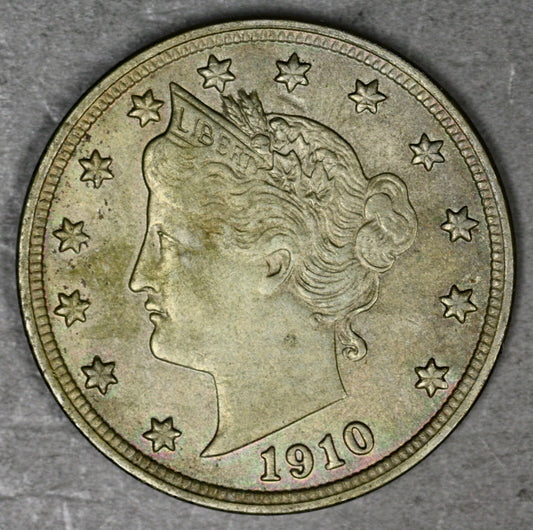 US 1910 Liberty Nickel Some Red/Green Toning  A3319