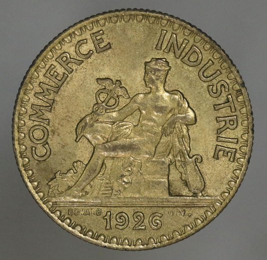 1926 France 2 Francs Aluminum-Bronze KM# 877 Key Date D069