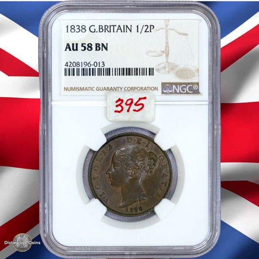 Great Britain 1838 1/2 Penny NGC AU58BN - GBS058