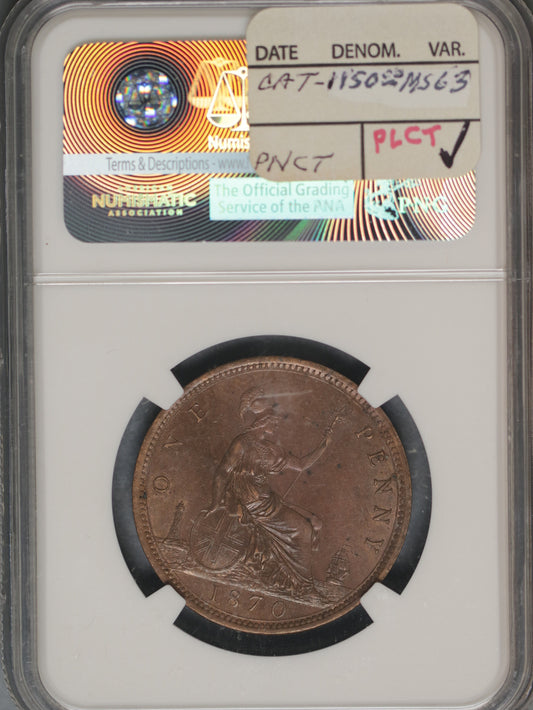 Great Britain 1870 Penny K-749.2 NGC MS62 BN
