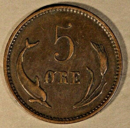 1884 Denmark 5 Ore Circulated           