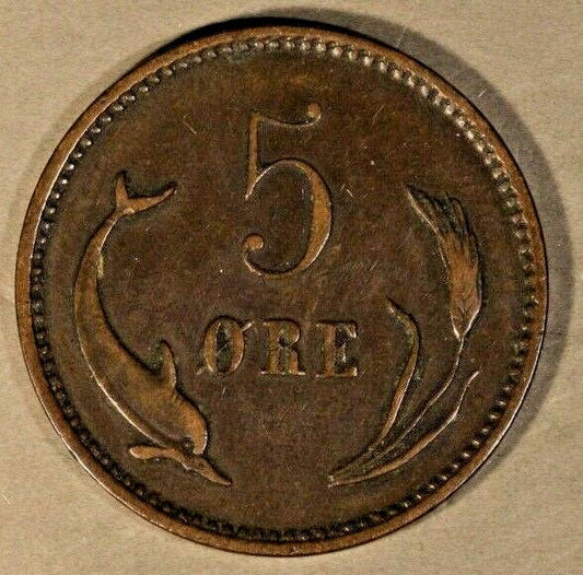 1884 Denmark 5 Ore Circulated           