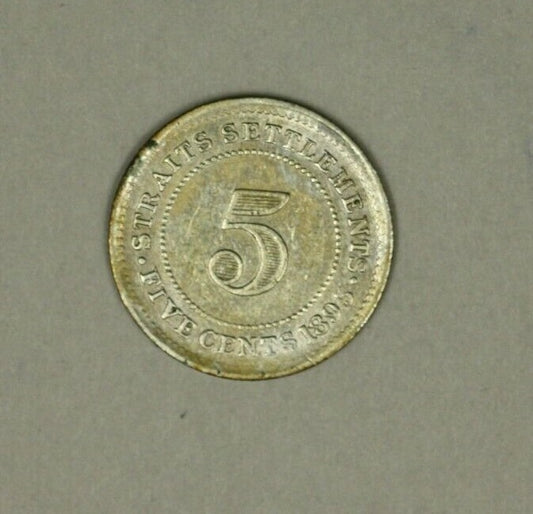 Straits Settlements Silver 5 Cents 1895  XF+  Victoria    A885