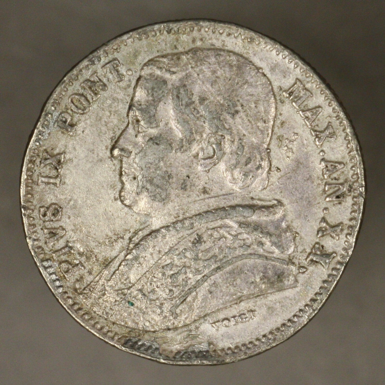 Italy Papal States 1865 yr 20 20 Baiocchi XF struck with rusty die