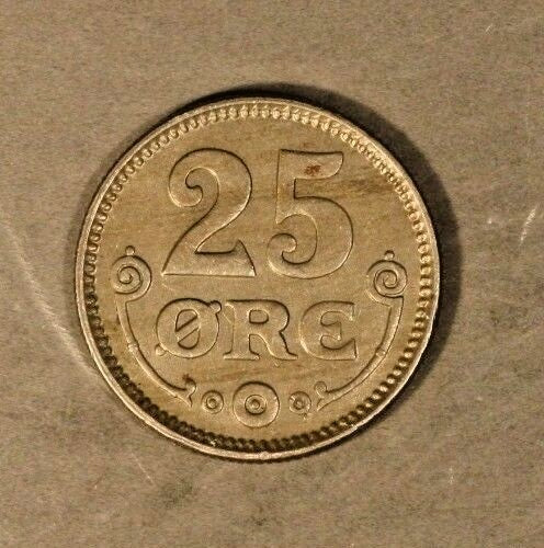 1922 Denmark 25 Ore Silver Higher Grade 