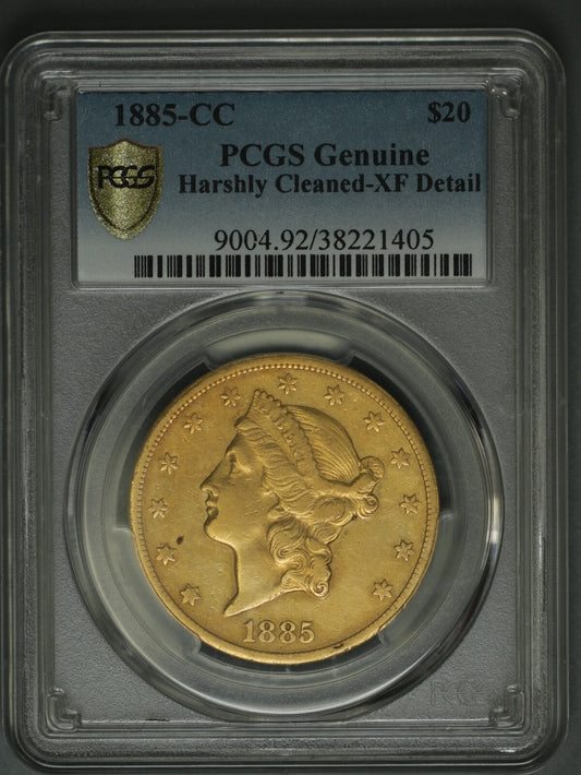 1885 CC $20 Liberty PCGS Genuine Harshly Cleaned-XF Details