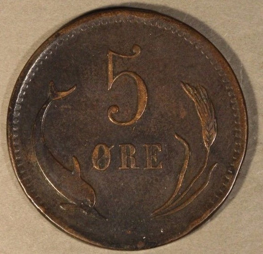 1875 Denmark 5 Ore Circulated      