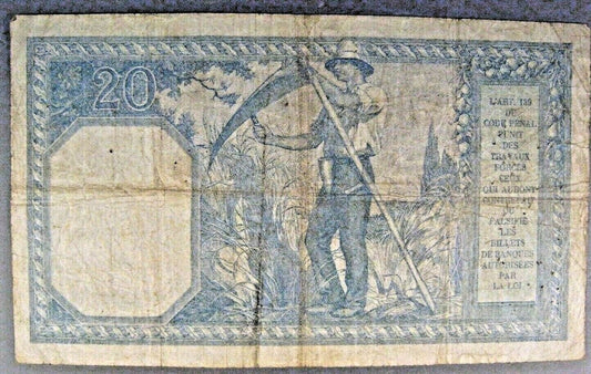 1916 France, Bank of,  20 Francs Note Circulated    