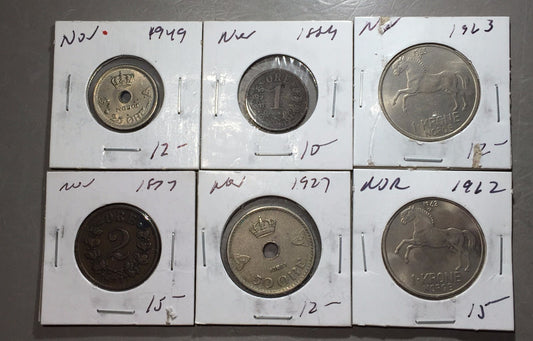 Lot of (6) NORWAY COINS  NICE COLLECTOR GROUP ORE    #A121 