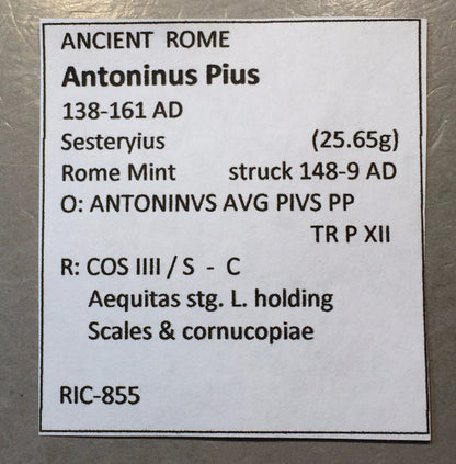 ANCIENT ROME Antoninus Pius 138-161 AD Sesteryius Rome Mint  #A433