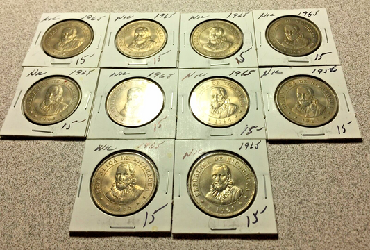 Lot of (10) 1965 NICARAGUA 50 Centavos   #A102 