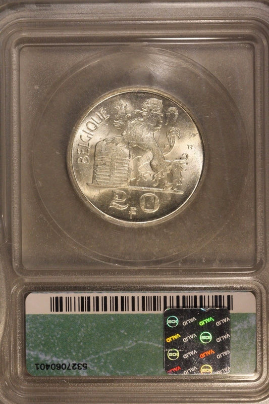 1954 Belgium 20 Francs ICG MS 62 Uncirculated  
