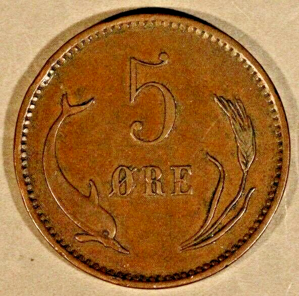 1899 Denmark 5 Ore Circulated            