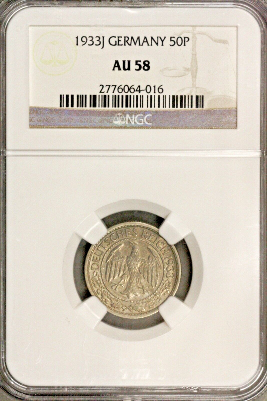 Germany 1933 S 50 Pfennig NGC AU 58 Scarce Date