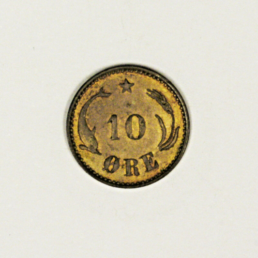 Denmark 1891 10 Ore  High Grade Toned