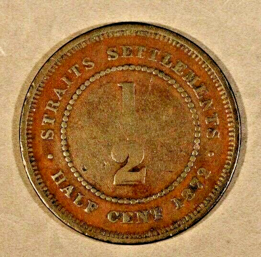 1872H Straits Settlements Half Cent Weak Reverse     