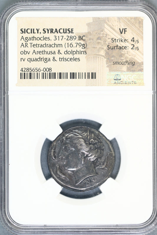 Sicily Syracuse Ag Tetradrachm   Agathocles 317-289 BC   NGC VF   S95